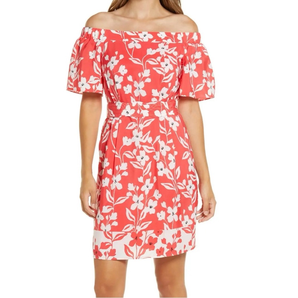 NWT Eliza J coral floral off shoulder mini dress